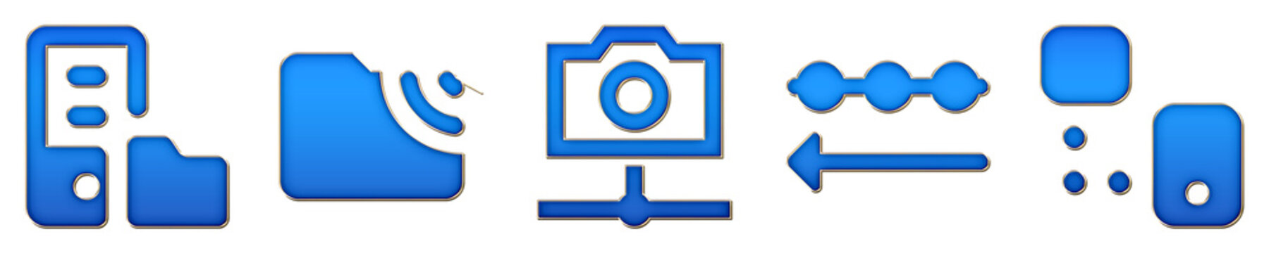 Plastic style 3D icons of ftp server, ftp, image clouds, incoming data, and internet of things on transparent background. Data exchange icon collection and design. Vibrant.