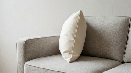 Naklejka premium A soft cream pillow rests on a gray sofa