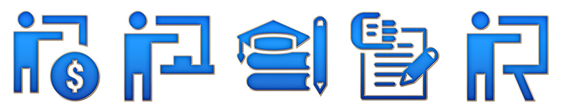 Chrome style 3D icons of teacher hir ring, teacher, teaching, test cheating, and training on transparent background. Education learning and school academic resources. Vibrant.