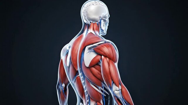 Medical animation shows a rendered model of a human skeleton with visible organs and structures created by VSRExport