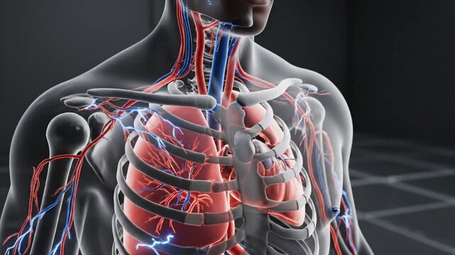 Medical animation showing human anatomy with focus on body systems and functions