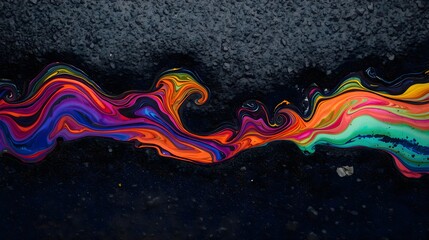 Naklejka premium Multicolored liquid substance on ground, abstract oil or chemical spill pattern with vibrant iridescent colors for toxic design