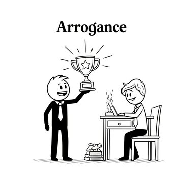 Businessman showing arrogance with trophy.