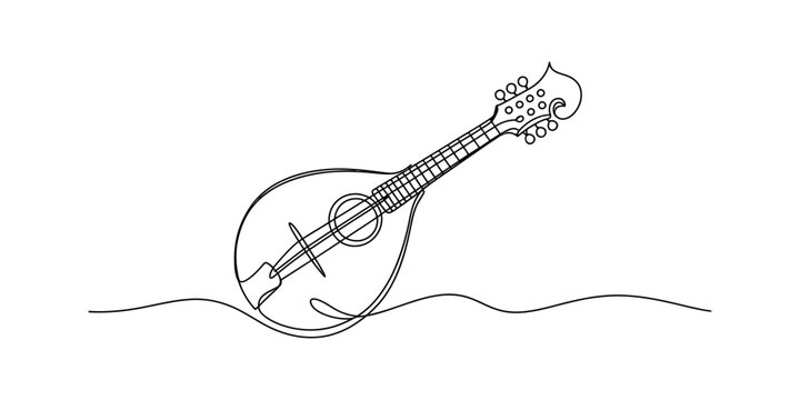 Simple continuous line drawing of a mandolin musical instrument Vector, illustration