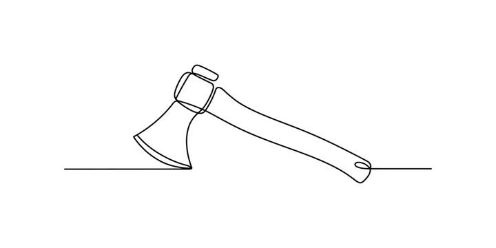 Single line drawing of an axe with a handle and metal blade, simple art style Vector, illustration