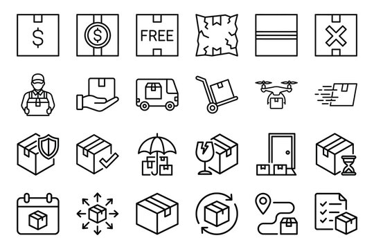 Delivery and logistics line icons set for shipping package tracking e-commerce services with e commerce, delivery
