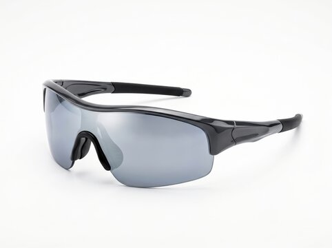 Stylish reflective sunglasses with black frames and mirrored lenses on a white background