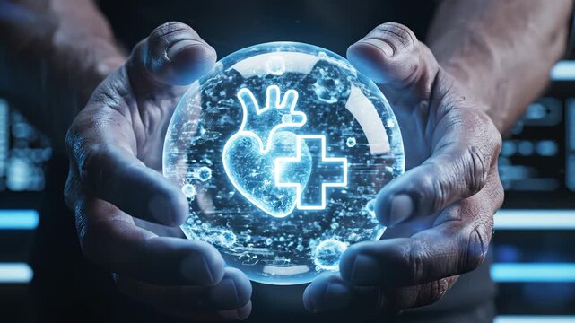 Hands holding glowing heart symbol ideal for sleek commercial backgrounds and title sequences