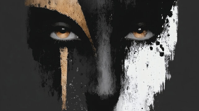 Abstract Masked Eyes with Black White and Gold Paint,