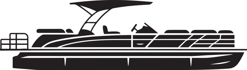 Luxury Pontoon Boat, balck icon silhouette vector © MDROBIUL