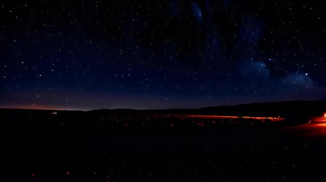 Long exposure captures a rural highway illuminated by speeding headlights under a vibrant starry night sky evoking feelings of travel adventure and boundless possibility