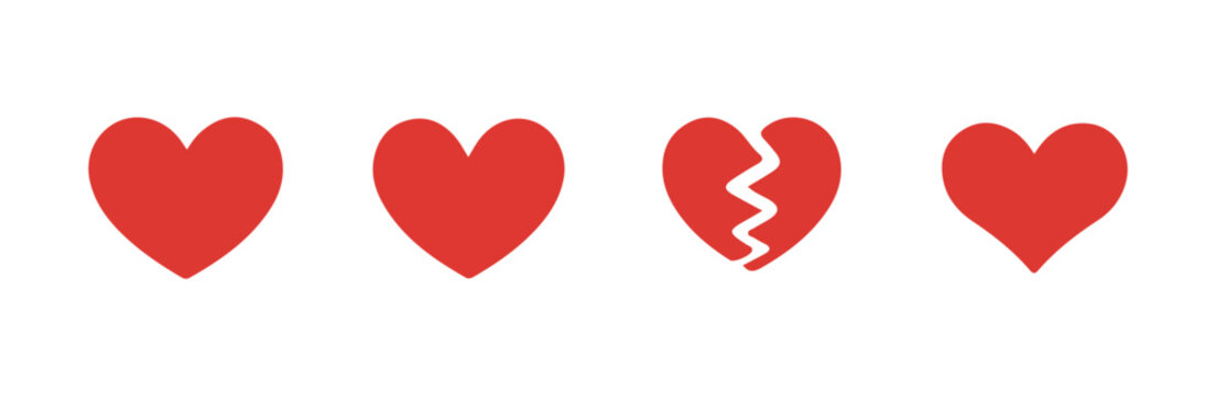 Collection of four heart icons showing different life points for video game head up display systems