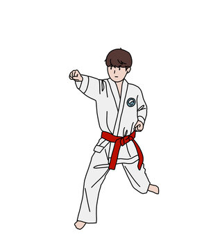 Boy Practicing Taekwondo &ndash; Martial Arts Training Illustration