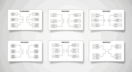 Set of tournament and knockout bracket templates for sports competitions, championships, and gaming events with various team sizes © Best Design_Academy