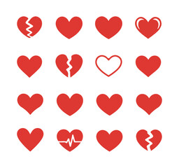 Variety of heart symbols including outline full broken and heartbeat icons for love medical and health concepts © MdJahid