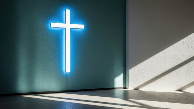 Illuminated blue cross
