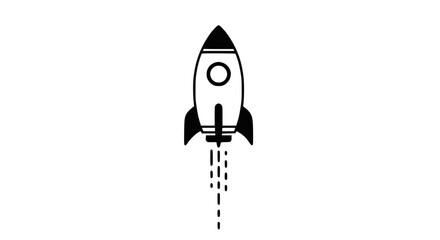 Black and white rocket ship launching with exhaust trail, isolated on white background © Telo