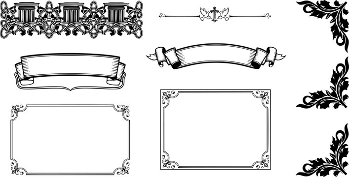 Funeral Ornamental Decorations Vector &ndash; Memorial Design Elements Including Border, Divider, Ribbon, Frame, and Corner Accents