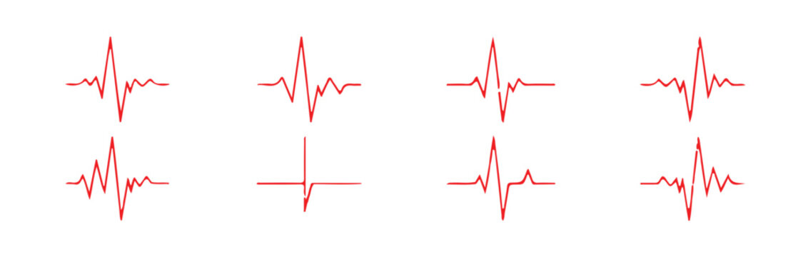 Electrocardiogram ecg heart beat line graph red on white background diverse medical waveforms