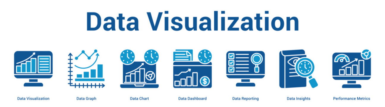 Data Visualization web banner icon set vector illustration concept for business with icon of Data Visualization, Data Graph, Data Chart, Data Dashboard, Data Reporting, Data Insigh.