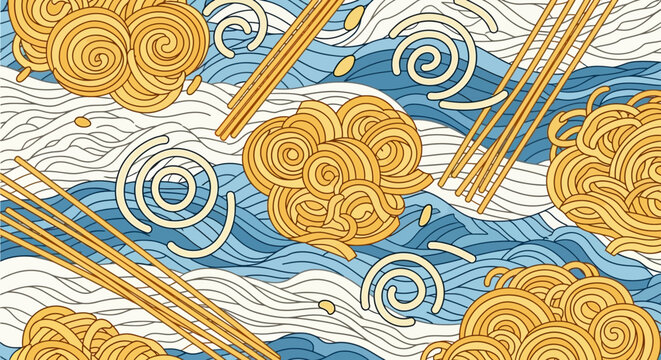Abstract Ramen Noodles Pattern with Artistic Wave Design