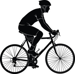 Fototapeta premium Black silhouette vector illustration of a professional cyclist riding a road bike isolated on white background for sports design
