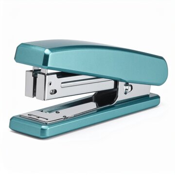 Sleek Metallic Teal Modern Desktop Stapler Isolated on White Background