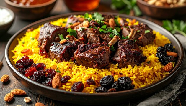 Delicious Kabsa - A Flavorful Saudi Arabian Rice Dish with Meat.
