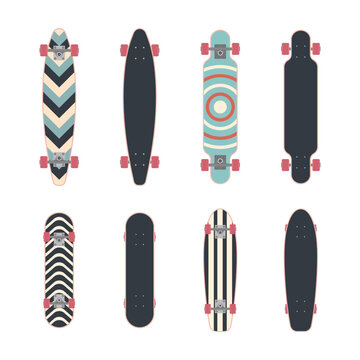 A longboard set. Colored vector flat illustration. 