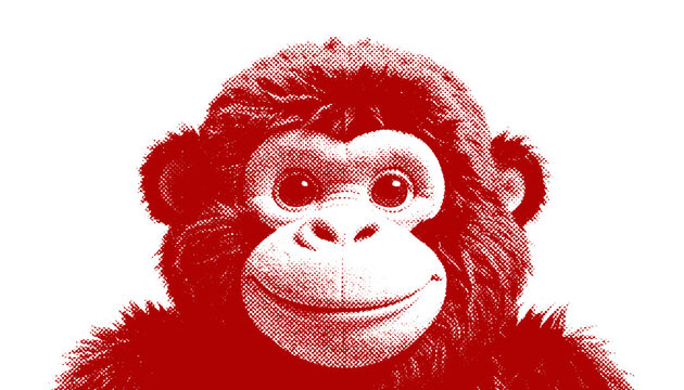 Smiling Chimp Portrait: A close-up studio shot presents a playful and adorable chimp, its expressive face and gentle demeanor radiating charm.