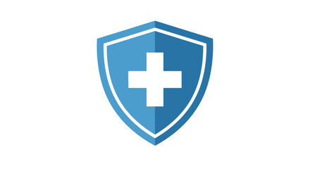 Obraz premium Blue shield icon with white cross.