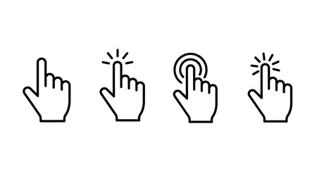 Fototapeta premium Diverse collection of hand click and touch gesture icons for modern user interfaces, symbolizing digital interaction and seamless navigation