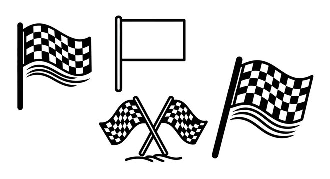 Collection of checkered flags and a blank flag for racing or sports announcements, symbolizing victory and competition