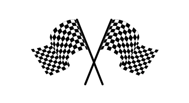 Dynamic illustration of two waving checkered flags crossed, symbolizing the finish line, victory, success, and the thrill of competitive racing events
