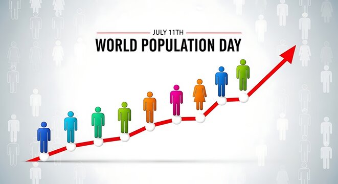 World population day with people on a growing graph line