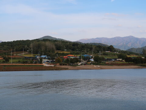 Riverside Countryside Village and Mountain View in Danyang South Korea