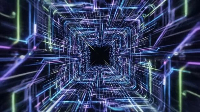 Futuristic digital tunnel motion graphics.