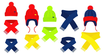 Colorful winter hats and scarves set. © Crit