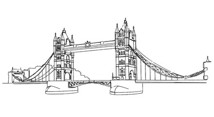 Obraz premium Minimalist Line Drawing of Tower Bridge showcases architectural elegance and detailed engineering in a simple monochrome sketch