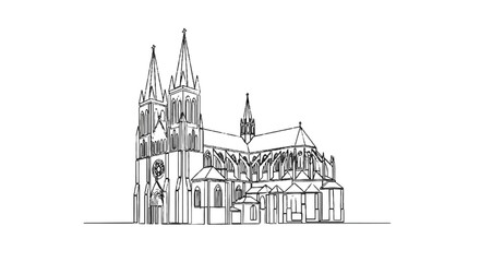 Obraz premium Intricate Line Art Illustration of a Gothic Cathedral with Tall Spires and Detailed Architectural Features for Artistic and
