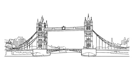 Obraz premium Minimalist line drawing of the Tower Bridge in London emphasizing its iconic structure and suspension design in a sleek artistic