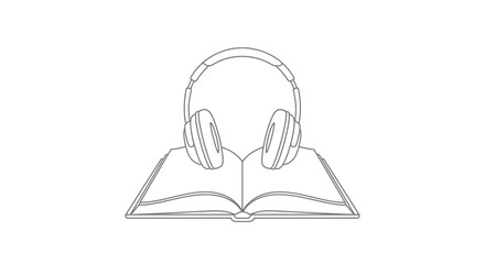 Open Book with Headphones - Audio Learning Concept, Minimalist Line Art © Padel