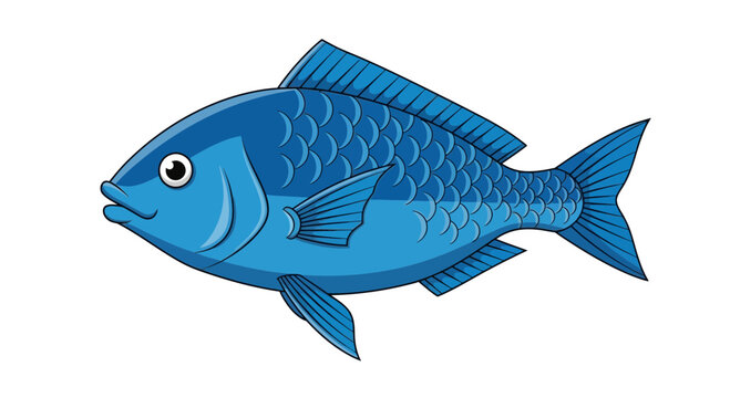 Vibrant Blue Fish Illustration - Marine Life and Aquatic Animal