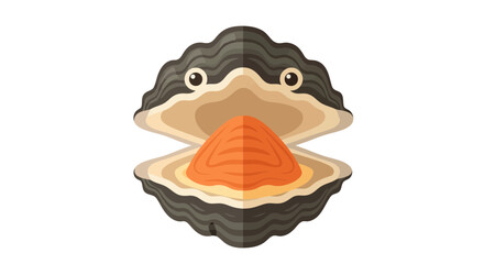 Open Oyster Shell with Orange Pearl, Seafood Illustration © Laris
