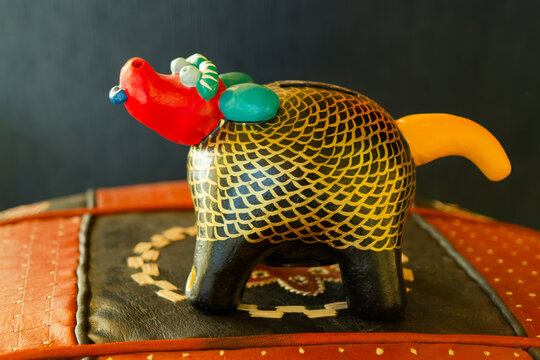 Colorful Hand-Painted Ceramic Armadillo Piggy Bank with Patterned Scales