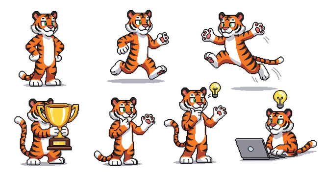 Cartoon tiger characters in various poses.