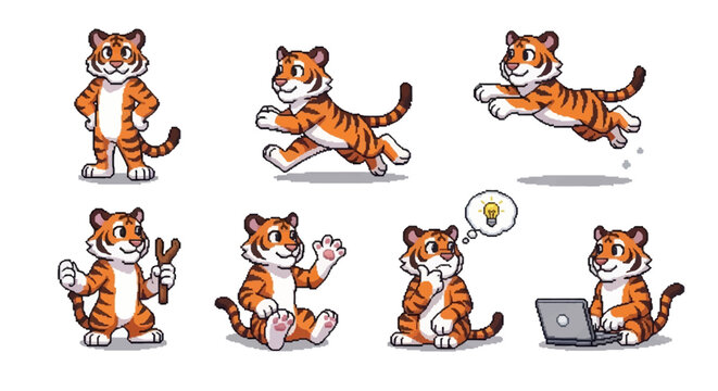 Collection of cartoon tiger poses.