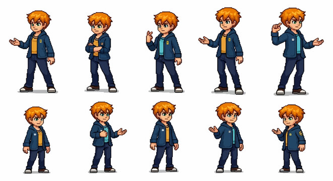 Pixel Art Character Collection Diverse Poses.