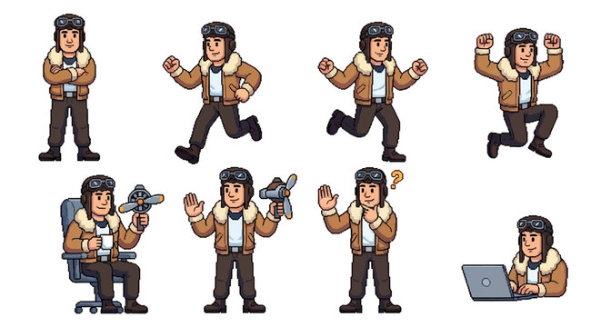 Pilot Character Various Poses and Actions Set.