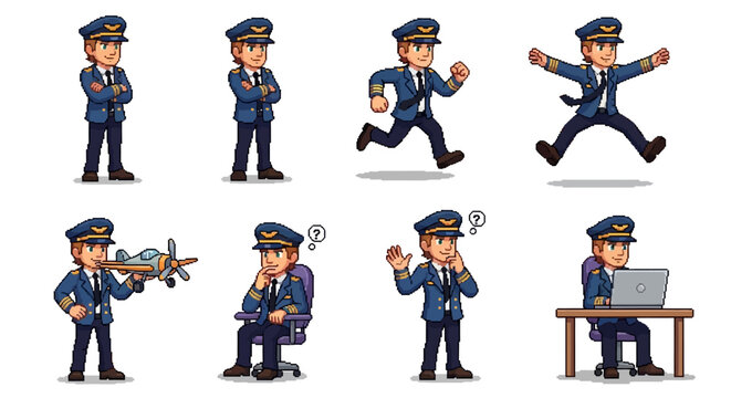 Pilot Character Set Various Poses and Actions.
